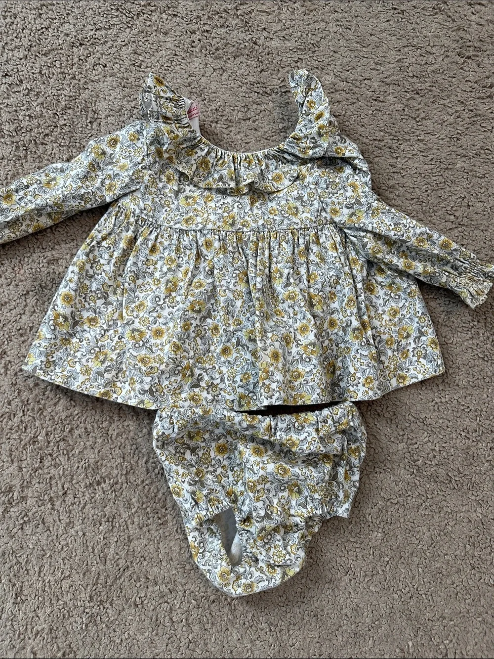 Baby Floral Ruffle Dress with Matching Diaper Cover - Yellow Floral 12m